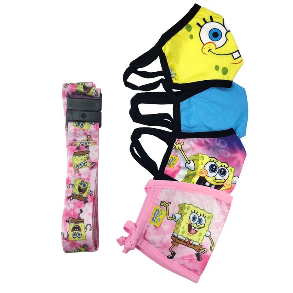 New Kids Spongebob Squarepants Patrick Reusable Face Masks w/ Pink Strap 4 Pack